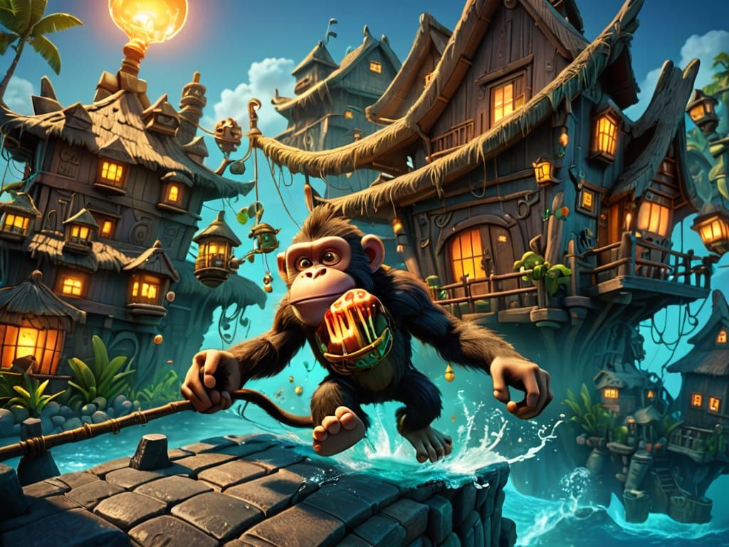 Tiki Monster Terrorizes Underwater Metropolis in Vibrant Cyb...