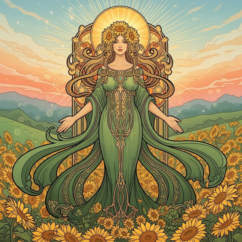Sunflower Goddess in Art Nouveau Style
