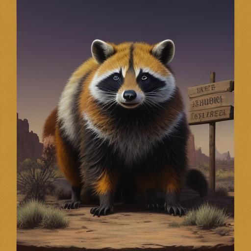 Texan Desert Tavern: Rocky Raccoon in Dark Fantasy Art