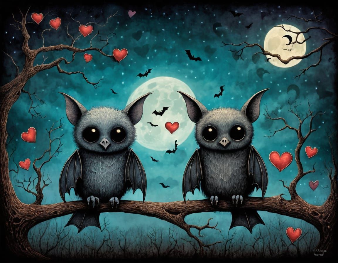 Adorable Spooky Valentine Bats in Love