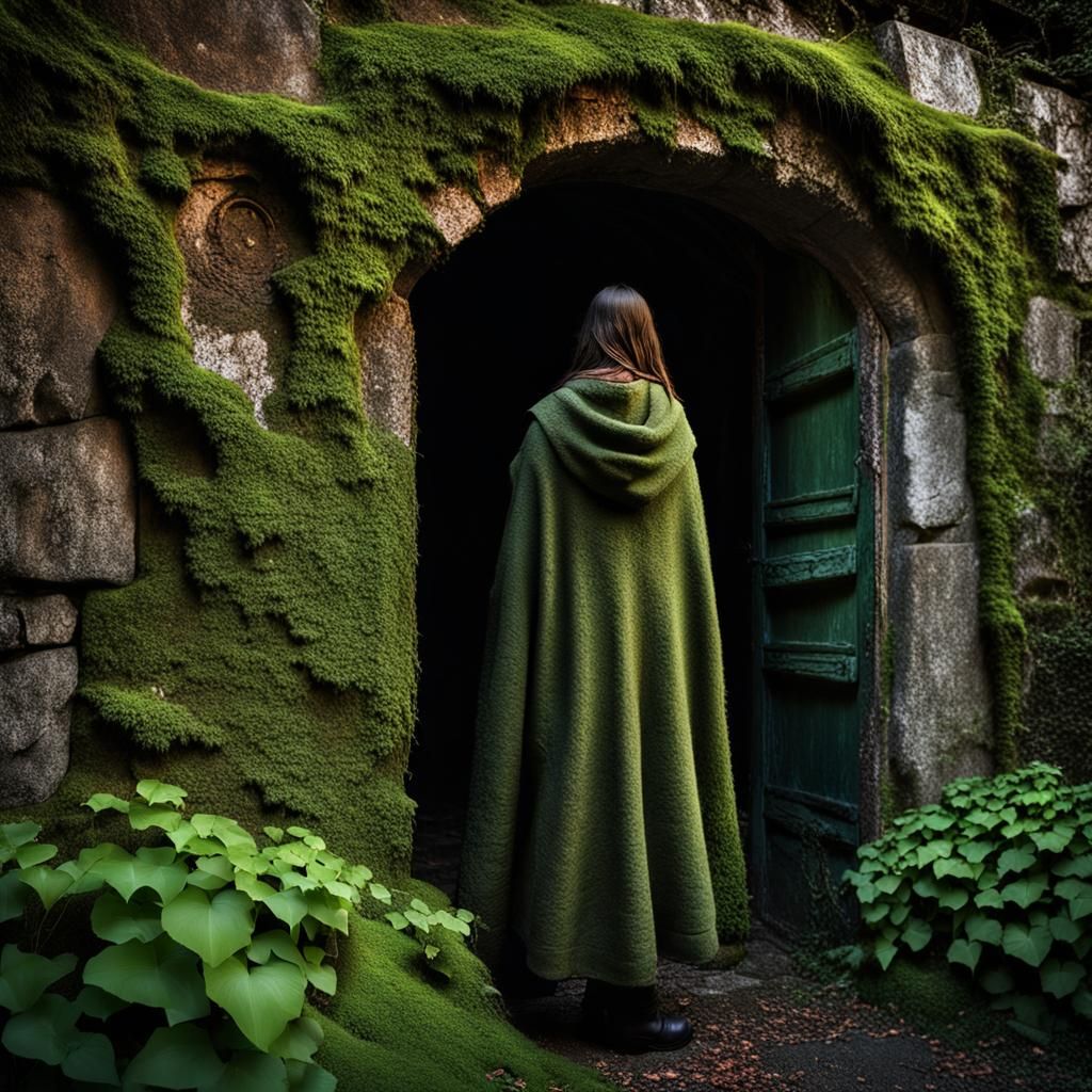 Woman Wandering Through a Forgotten Garden