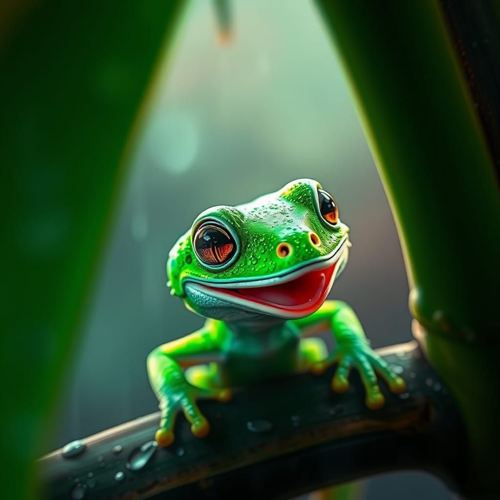 Bioluminescent Gecko's Joyful Smile in Splash Art Style