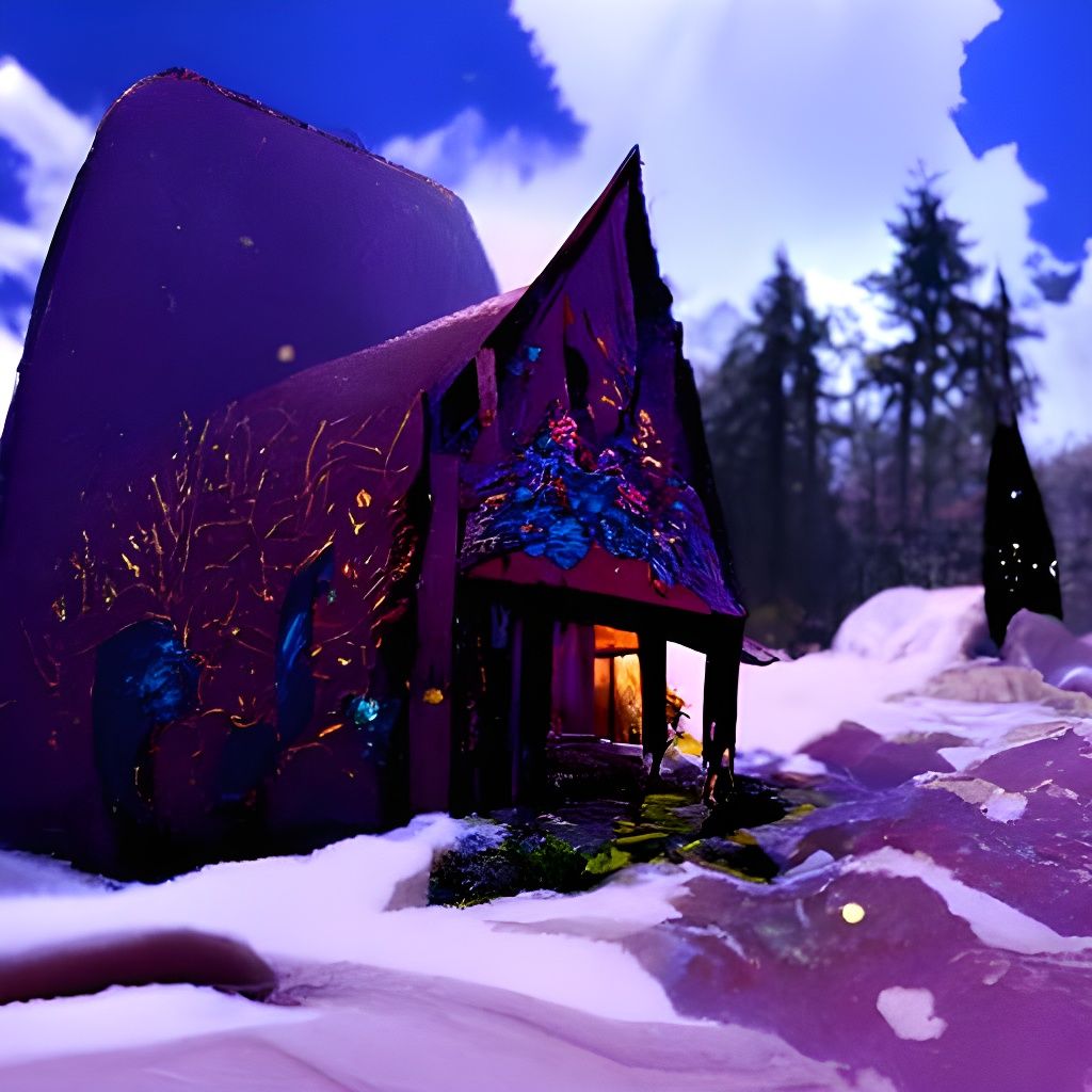 Winter Forest Bungalow in Detailed Matte Painting