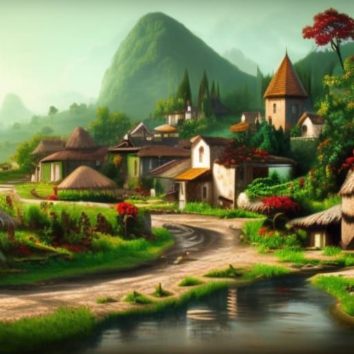 Costa Rican Village in Detailed Matte Painting