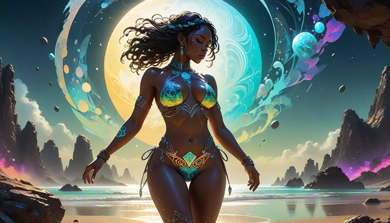 Vibrant, curvaceous Manga Anime warrior beauty with radiant ...