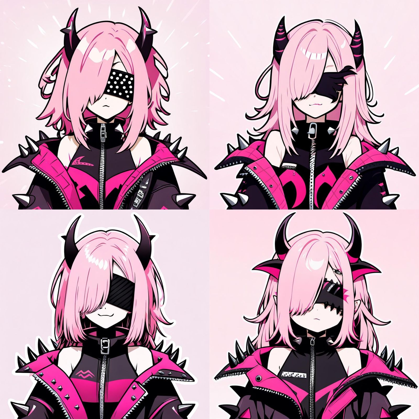 Demon Girl with Pink Hair, Digital Art