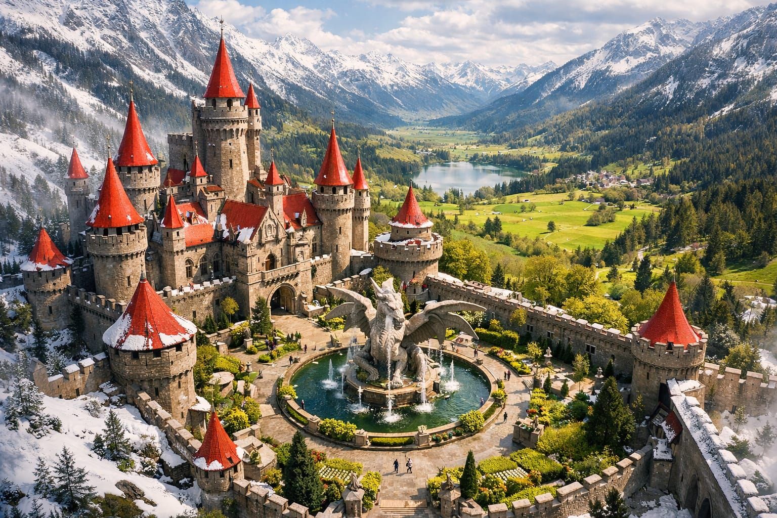 Majestic Dragon Castle in Snowy Valley
