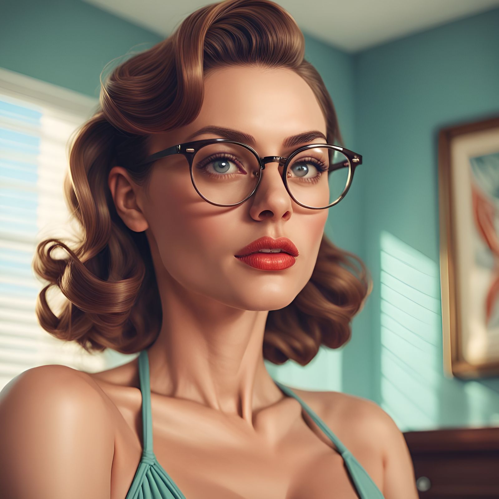 Glamorous Woman in Psychiatrist Office, Pin-Up Style