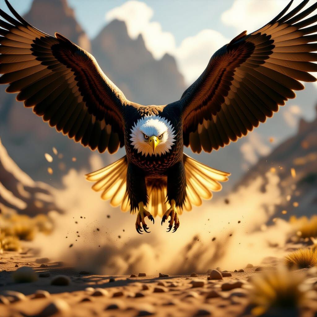 Colossal Eagle Lands in Cinematic 3D Render