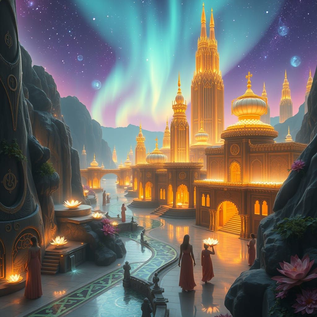 Lumina Solara: Golden Crystal City in Celestial Valley