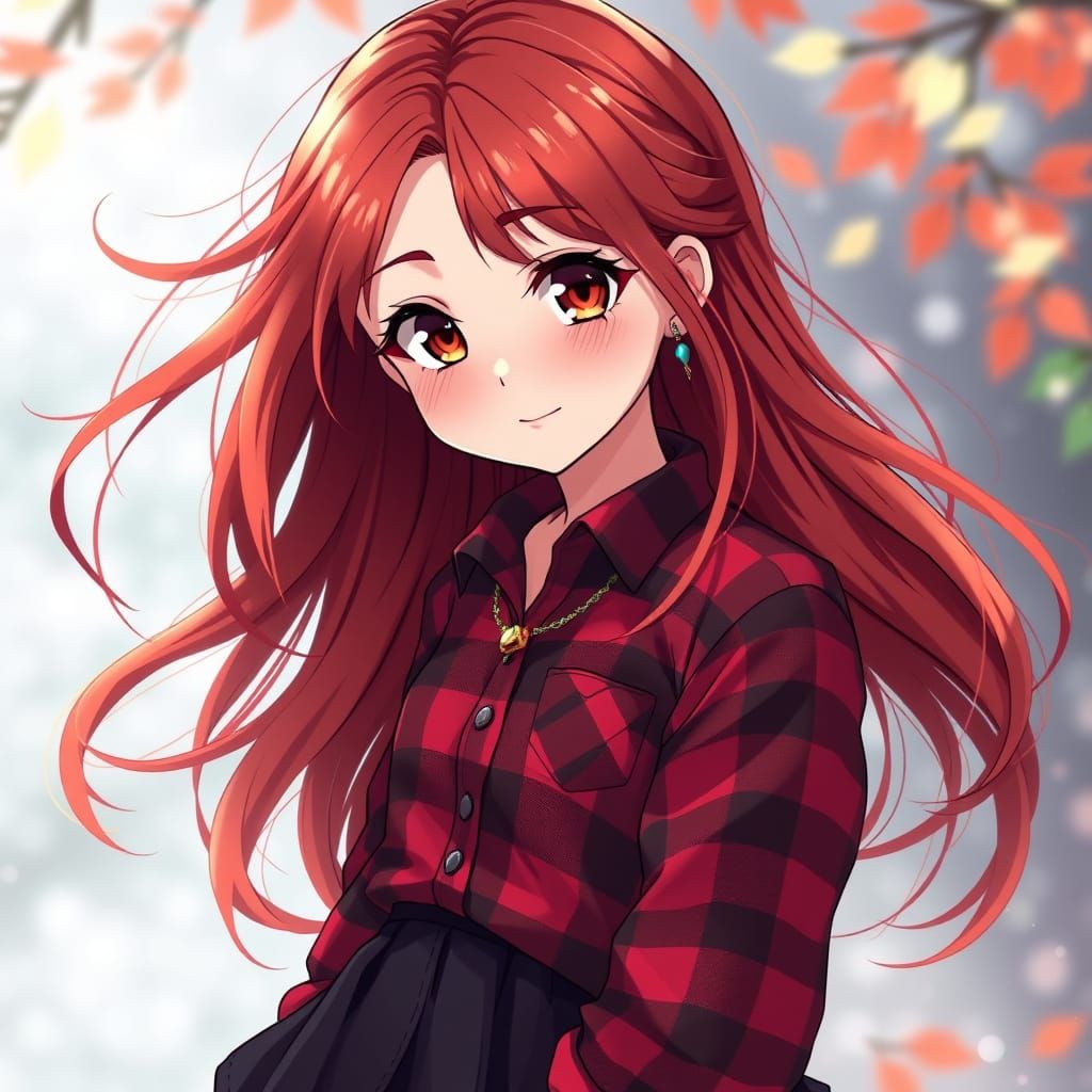 Anime Girl in Autumn Attire with Nature Jewelry