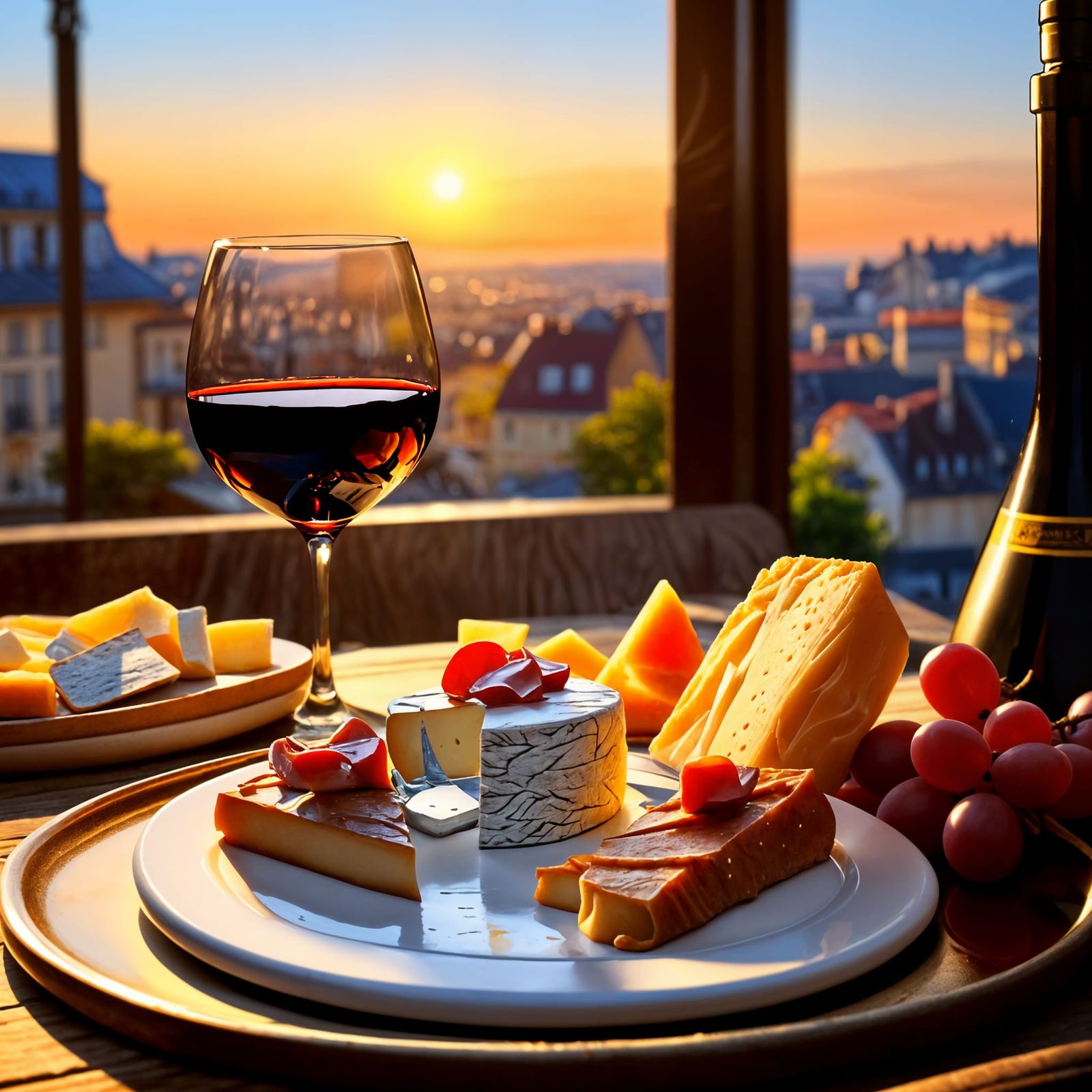 French Red Wine and Epoisses Cheese in Golden Hour