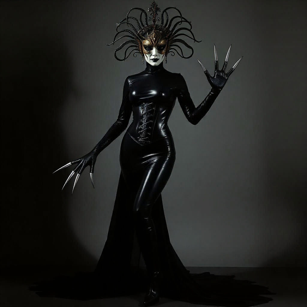 Queen in Black Latex with Venetian Mask