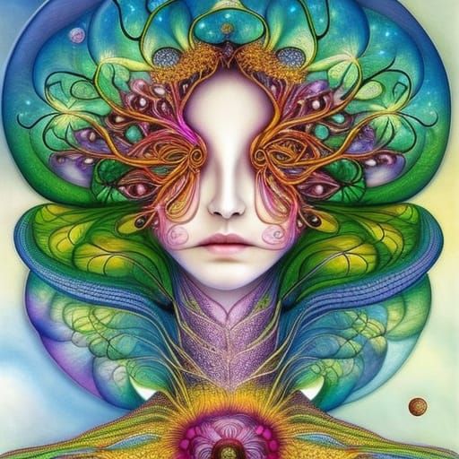 Surreal Brain Network in Watercolor with Fractal Elements