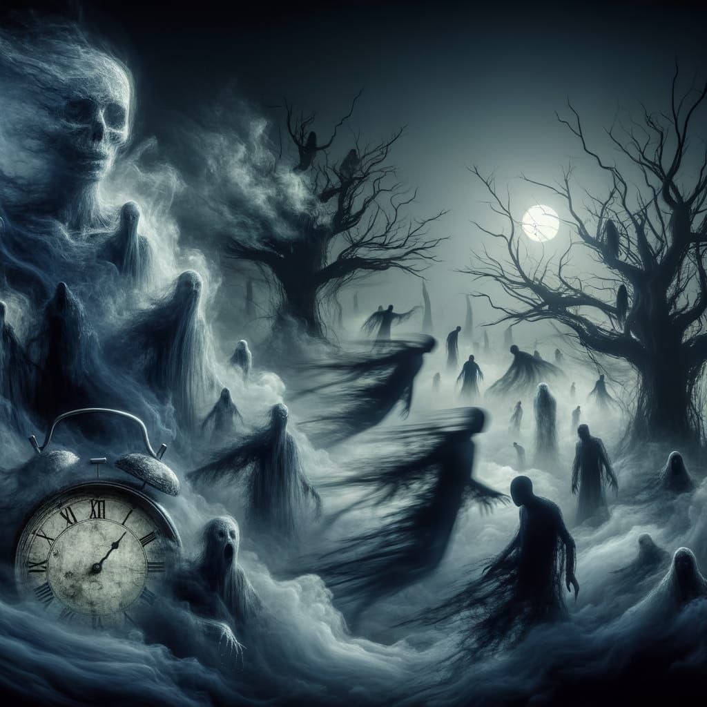 Eerie Nightmare Landscape with Hazy Figures