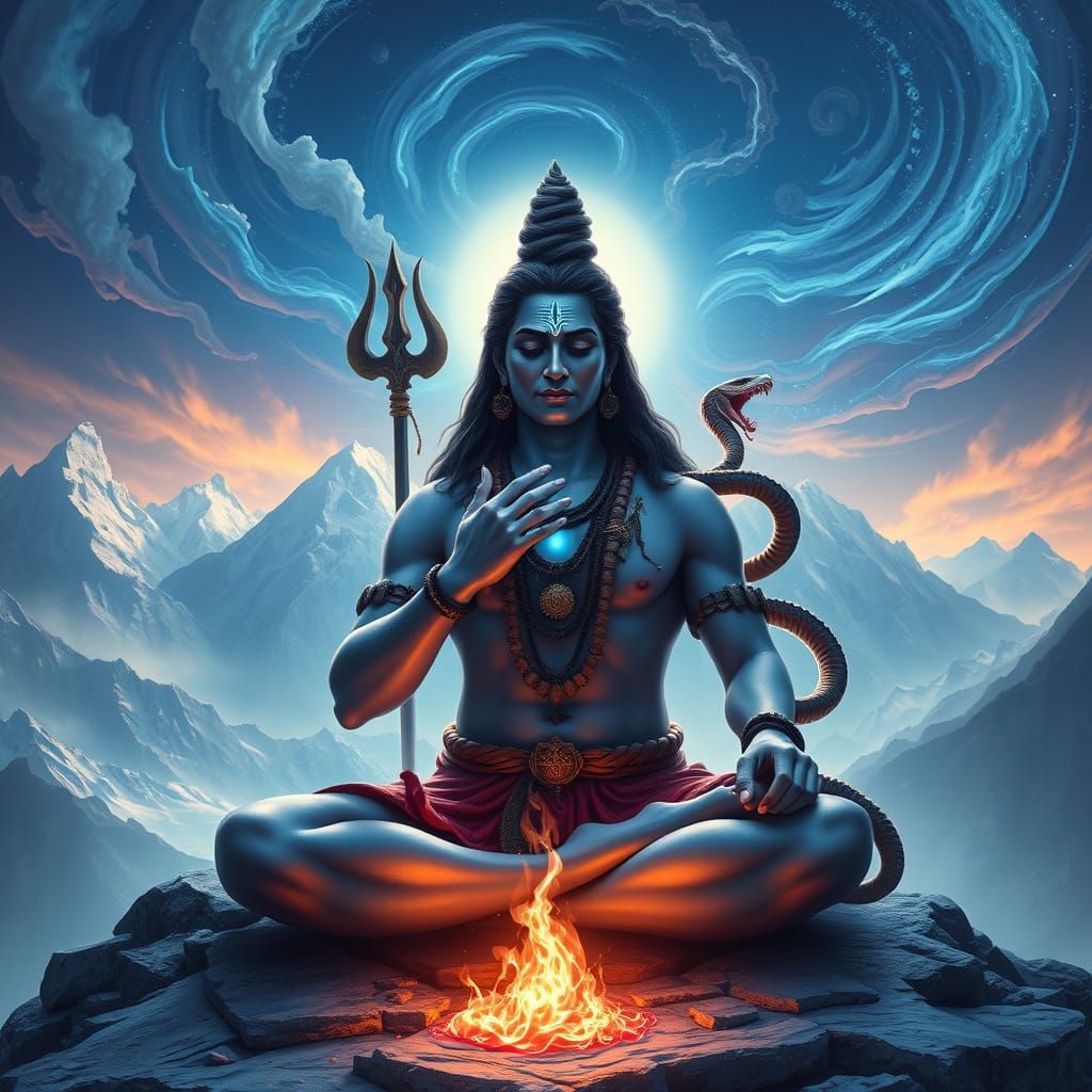 Lord Shiva in Serene Meditation Amidst Himalayan Majesty
