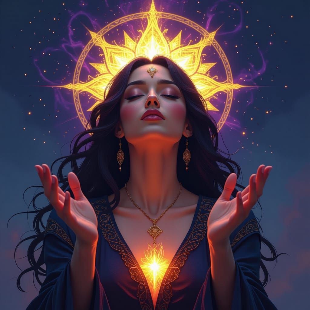 Figure Channels Earth Energy in Dark Fantasy Style