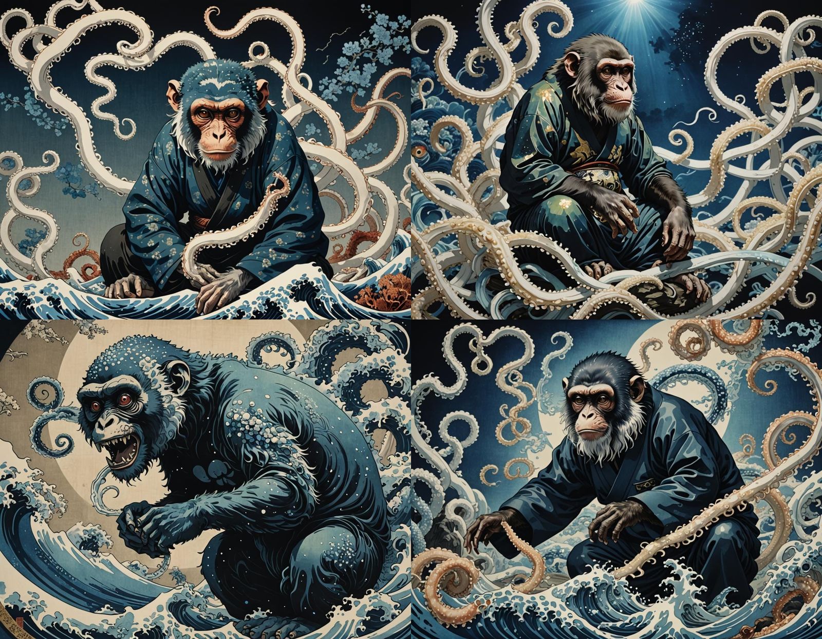 Hokusai Hybrid: Calamari Monkey Holographic Projection
