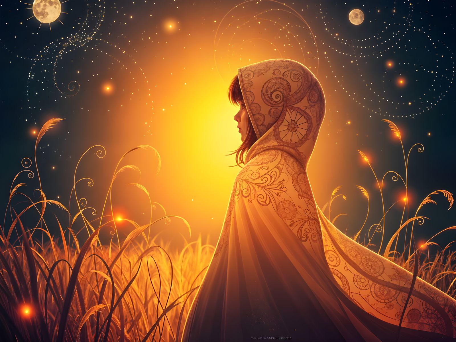 Dreamlike Futuristic Girl in Arabesque Silhouette