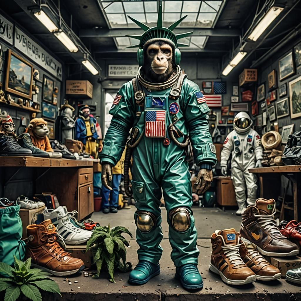 Statue of Liberty Flea Market with Monkey in Spacesuit