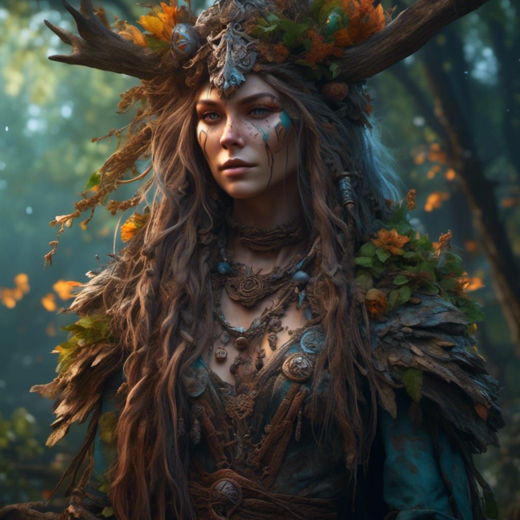 Female Firbolg Druid Portrait in Detailed Matte Painting