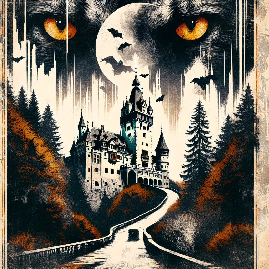 Mysterious Transylvania Landscape in Distressed Brutalist St...