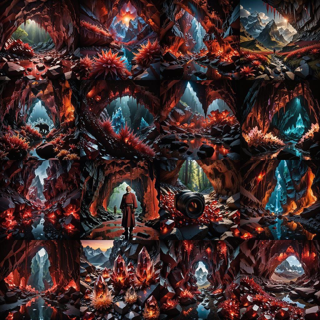 Blood Crystal Cave in Vibrant, Ethereal Light