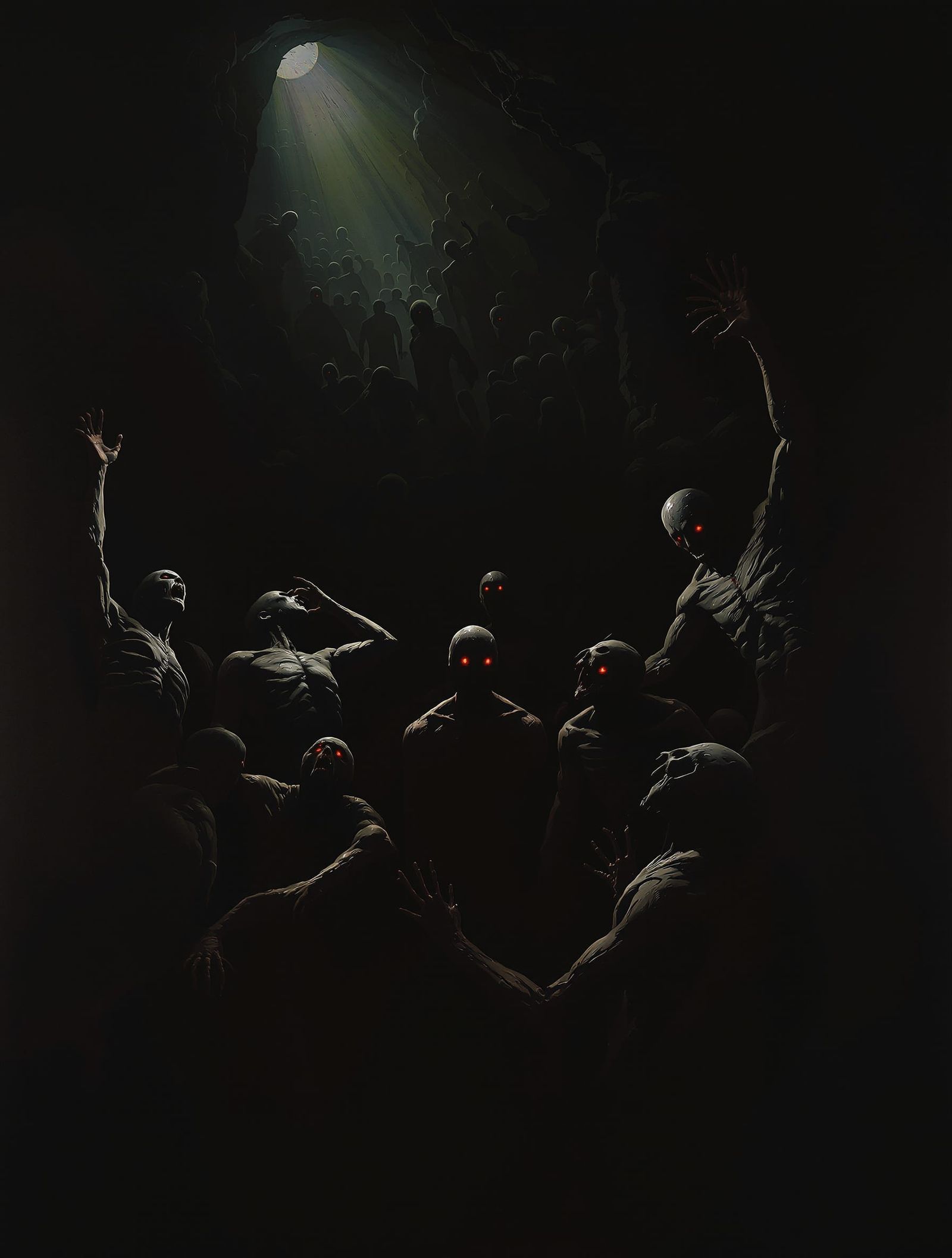 Haunting Nightmare Landscape with Tormented Figures