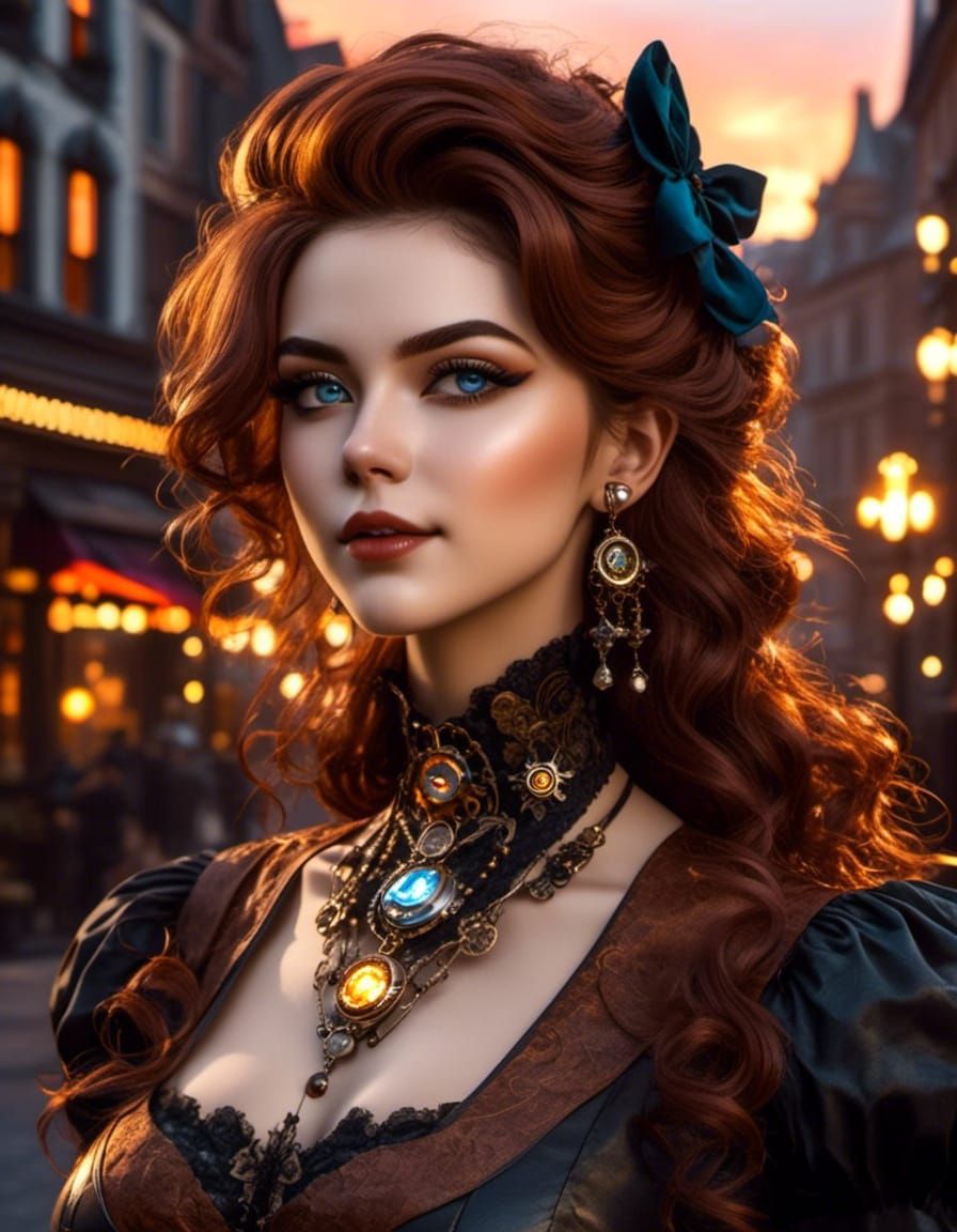 Steampunk Woman Portrait in Victorian Town