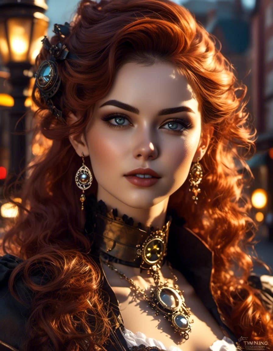 Steampunk Woman Portrait in Victorian Town