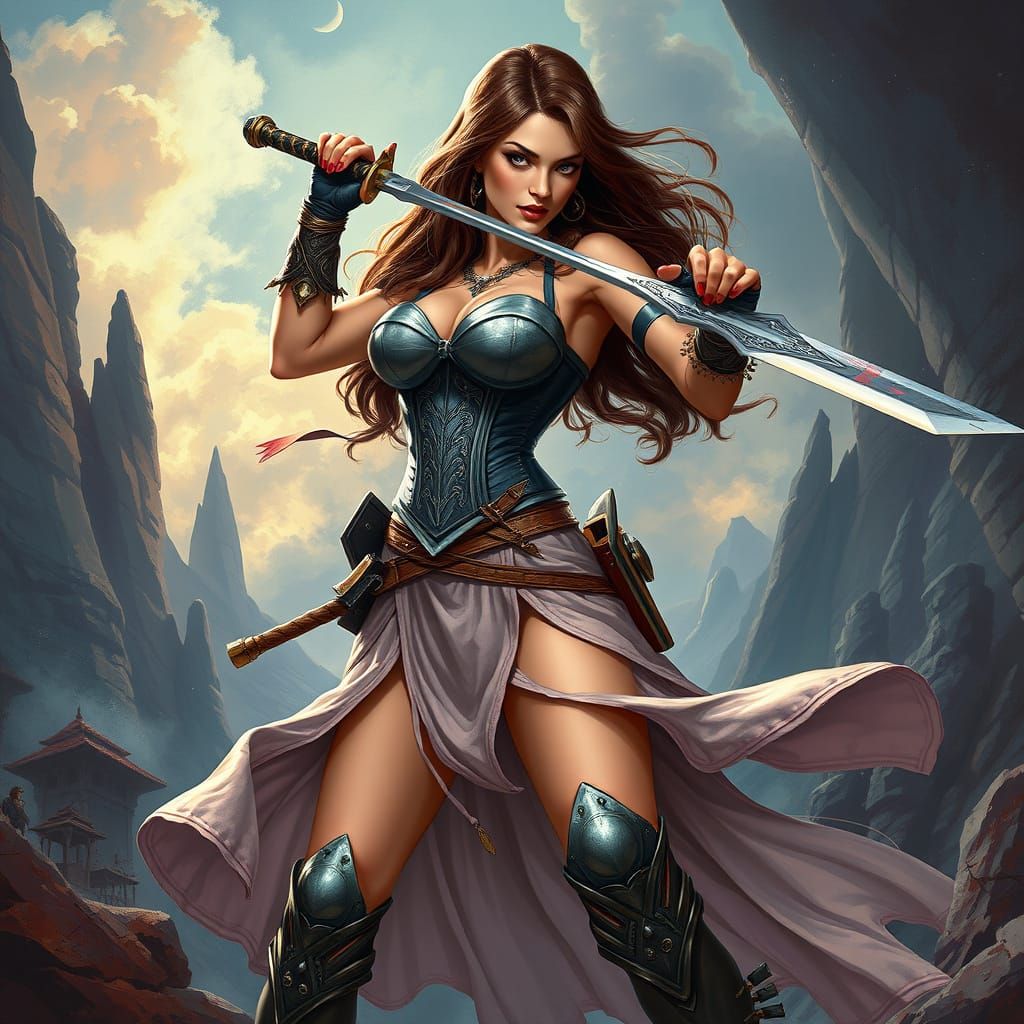 Fantasy Female Warrior in Armored Corset