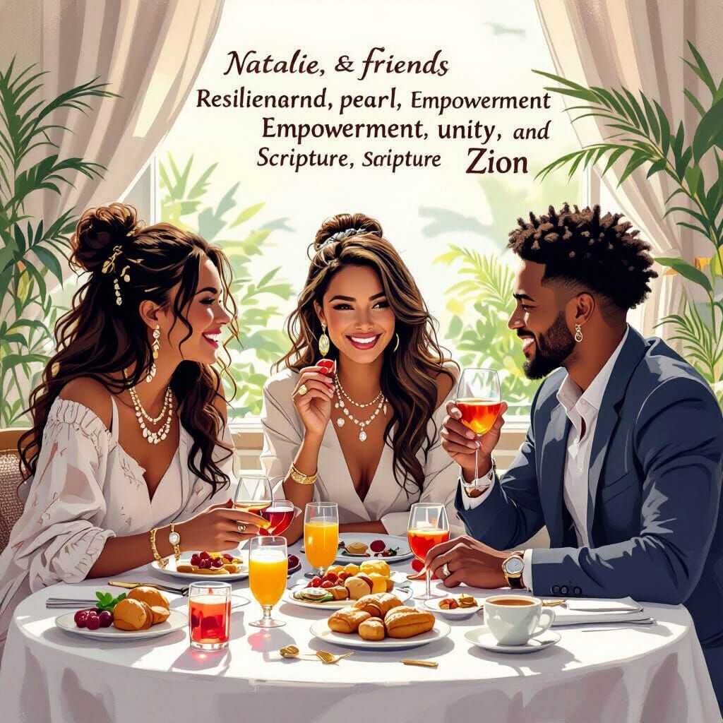 Friends Enjoying Brunch with Jewels, Loish Style