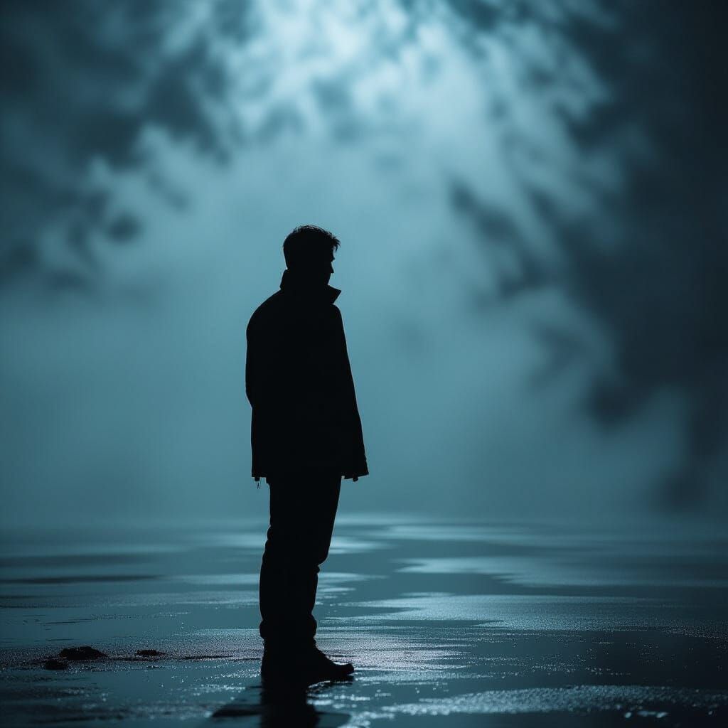 Contemplative Figure in Cinematic Film Still