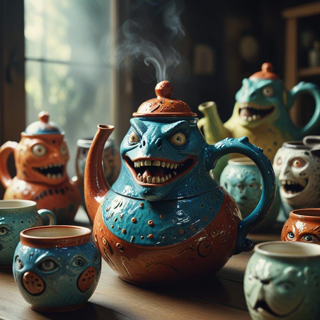 Animated Pots Debate Kitchen Chaos in Fantasy Art