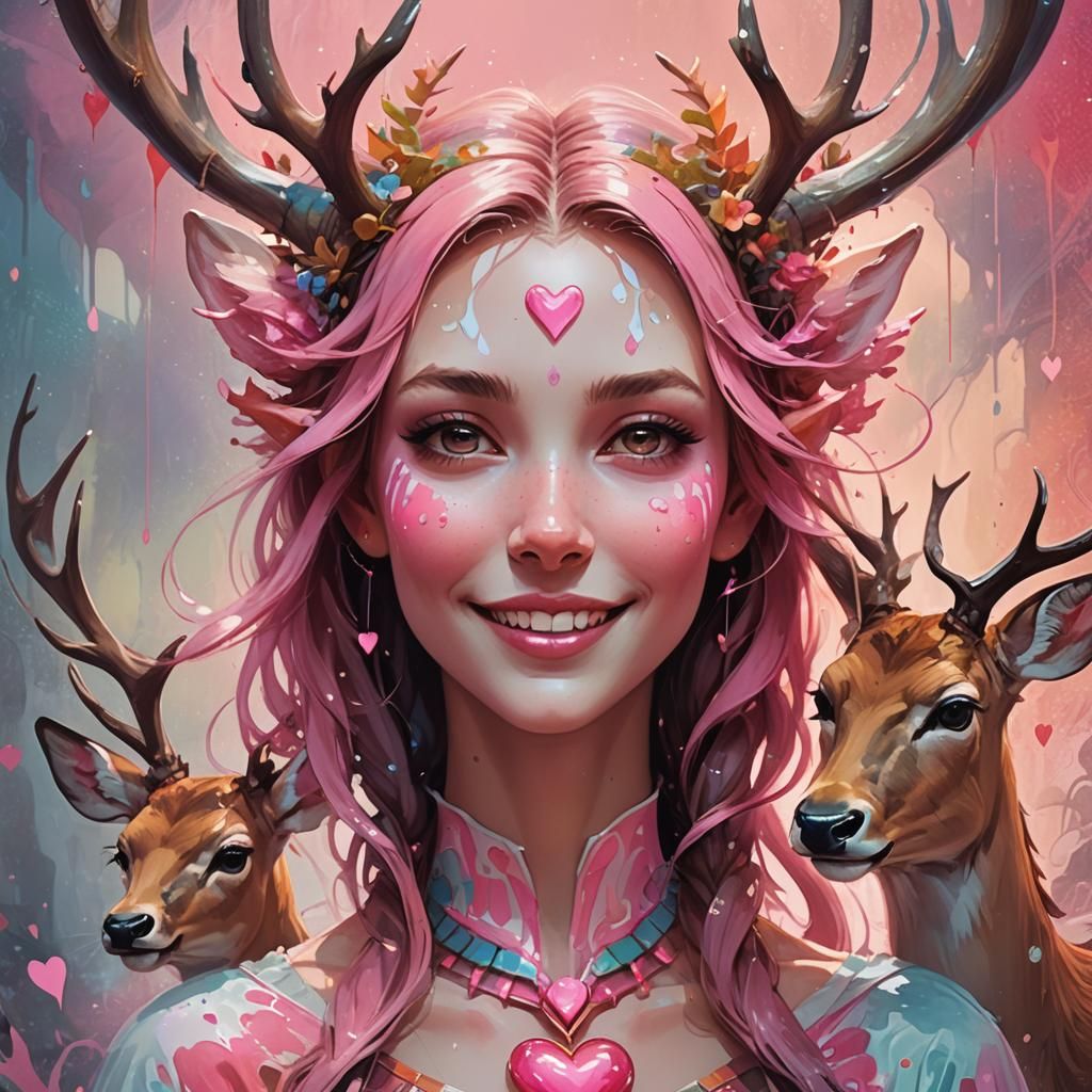 Anthropomorphic Deer Girl Portrait in Digital Art Style