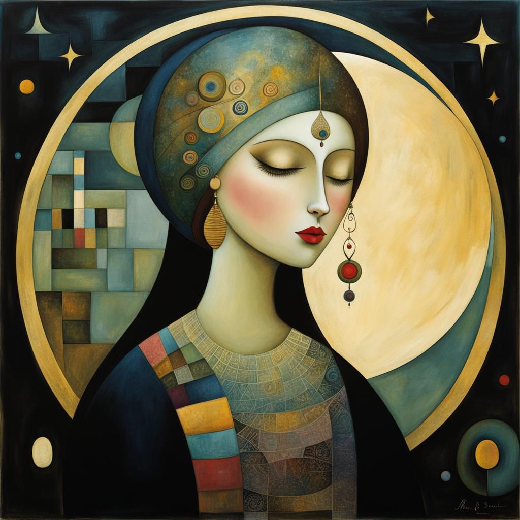 Moonlit Portrait of a Girl: Abstract Art