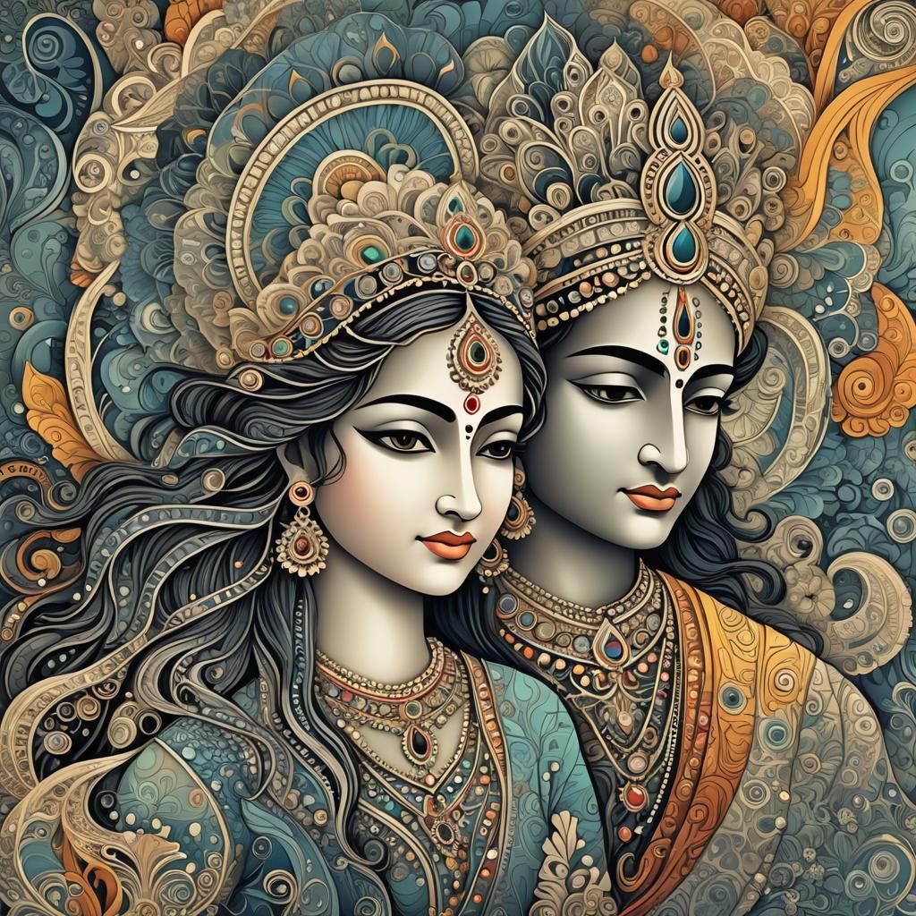 Radha Krishna, abstract vector fractal, wave function, Zenta...