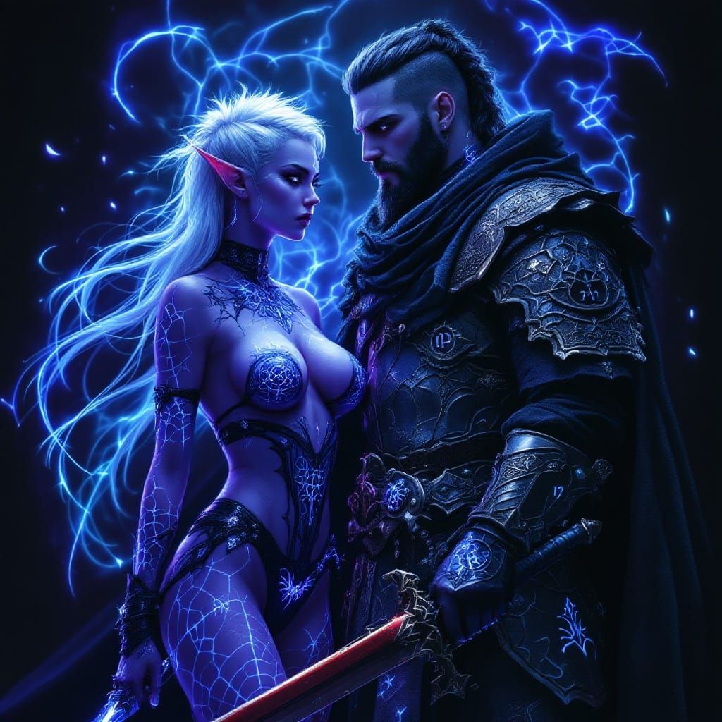 Gothic Barbarian Paladin in Dark Fantasy Armor with Biolumin...