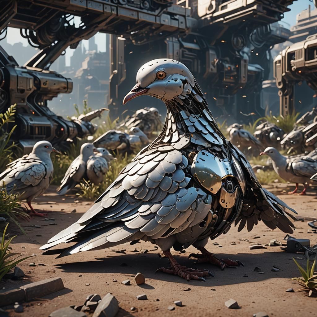 Futuristic Morning Dove with Intricate Mech Details