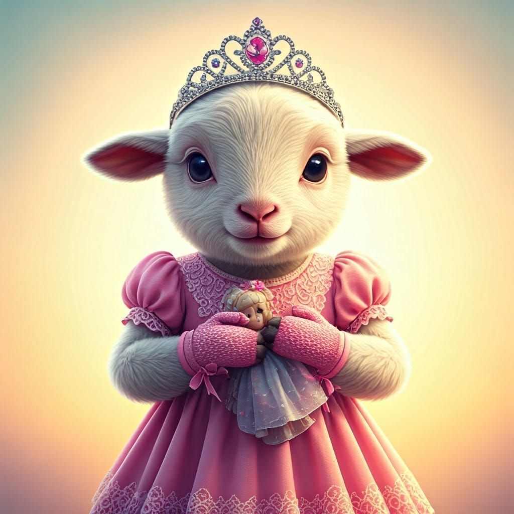 Whimsical Lamb Princess in Vibrant Cinematic Style
