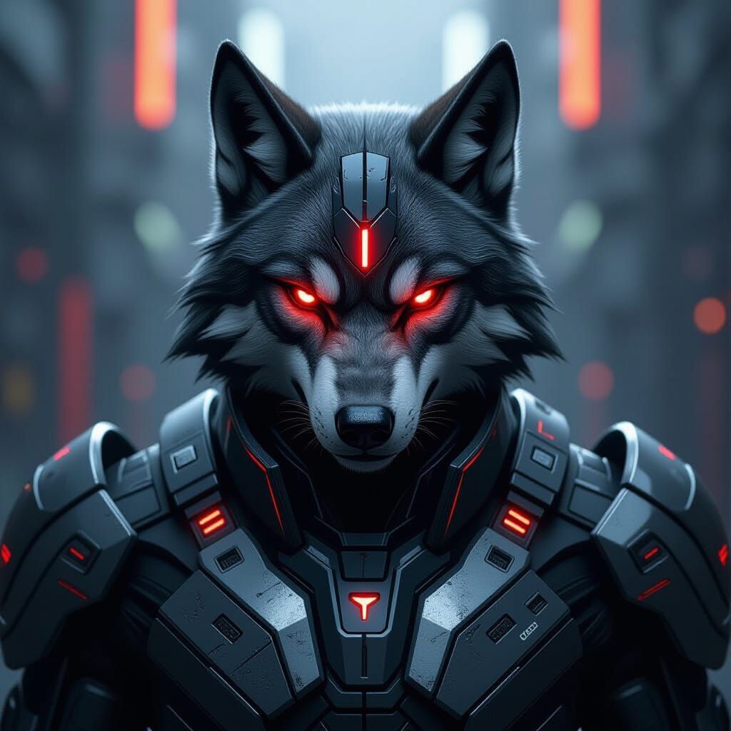 Futuristic Wolf Warrior in Sci-Fi Armor