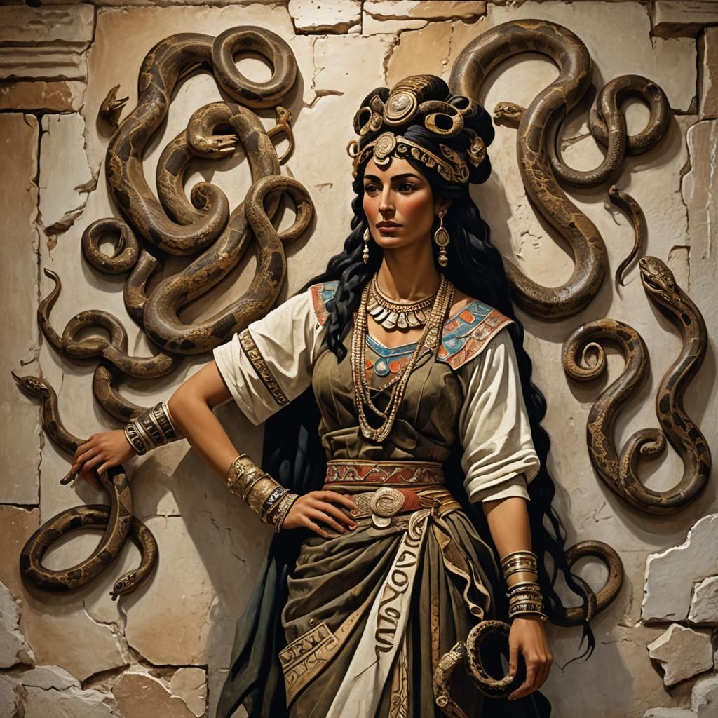 Minoan Snake Goddess in Detailed Matte Painting