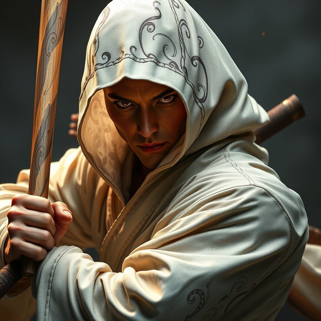 Hyper Realistic Warrior with Lupine Features in Iridescent N...