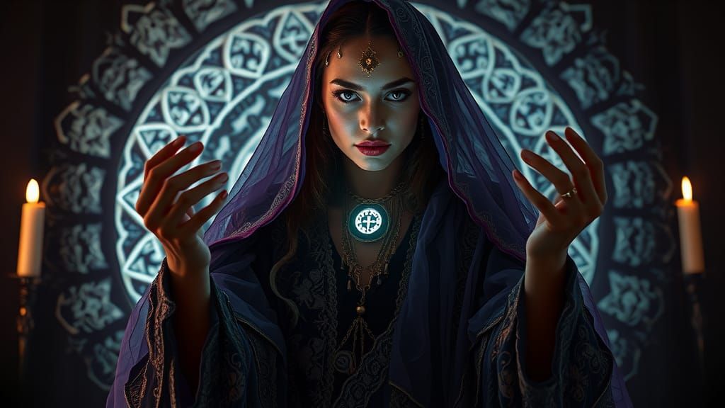 Mystic Sorceress Tarot Reading in Noir Style