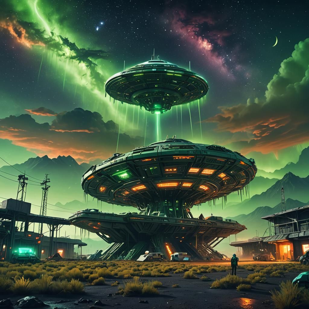Extraterrestrial Spaceship over Area 51 in Matte Painting