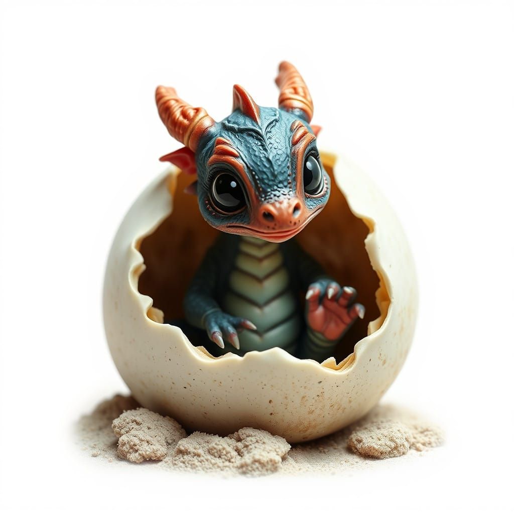 Adorable Hatchling Dragon in its Cozy Egg