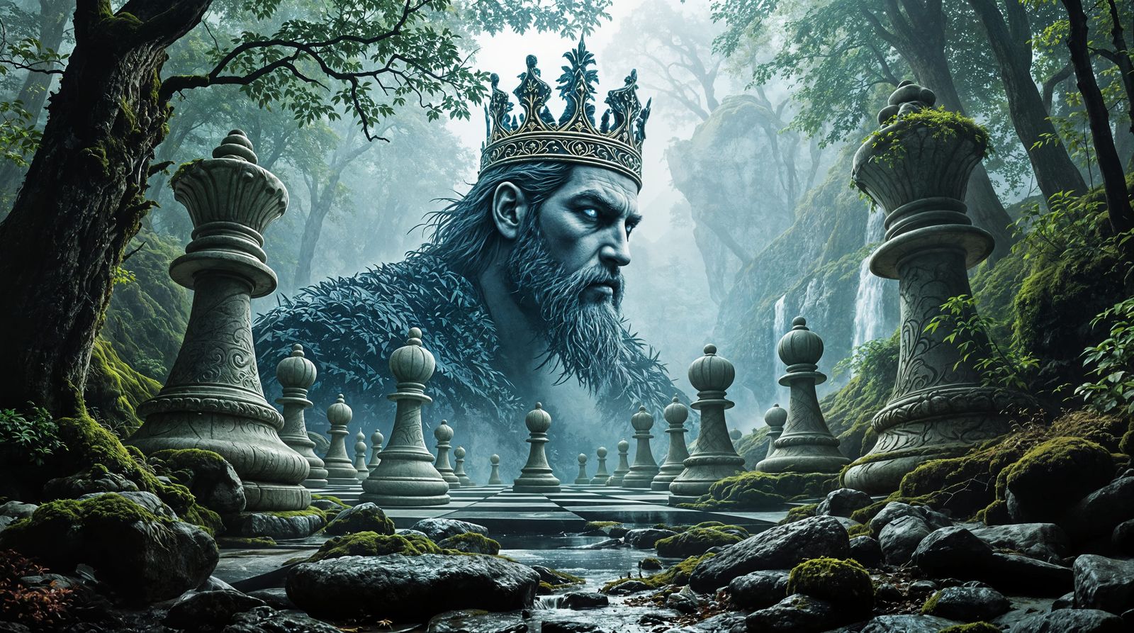 Epic Chess King in Enchanted Forest Concept Art