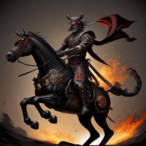 Steampunk Demon Samurai Warrior on Horse