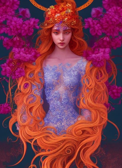 Organic Goddess with Flowers: Holoantasy Digital Art