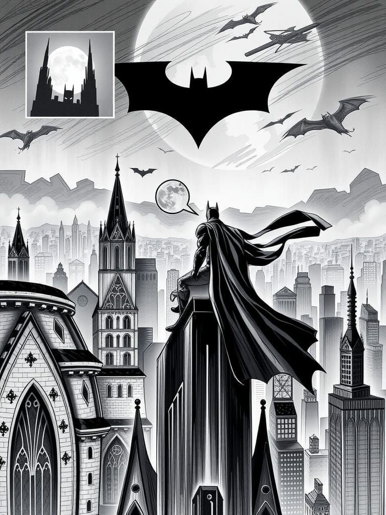 Dark Gotham Cityscape in Comic Book Style